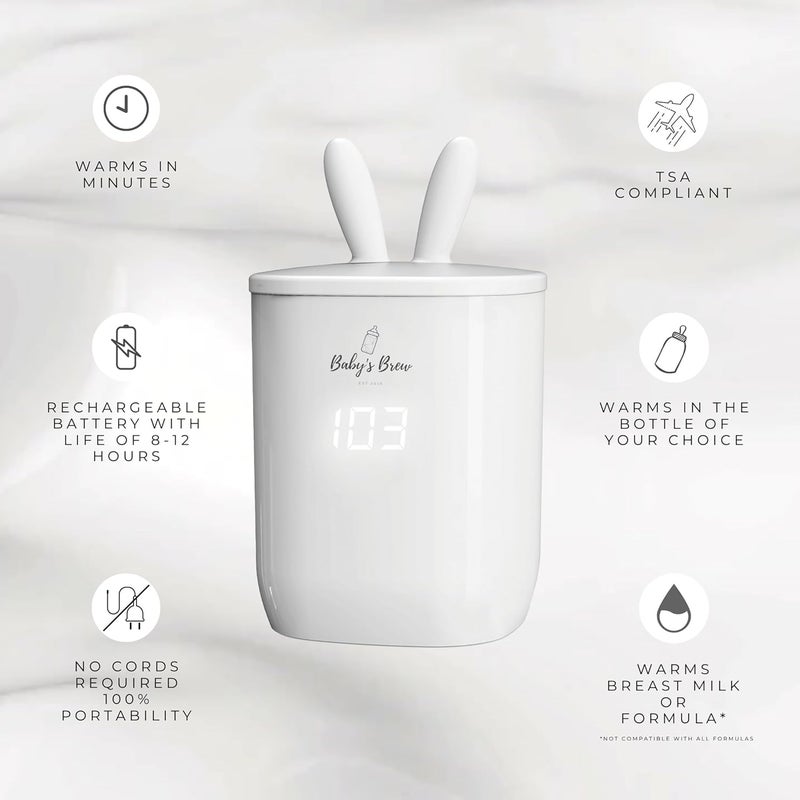Baby's Brew Portable Bottle Warmer Pro - Milk Warmers for Breastmilk or Formula, Leak-Proof Design, Travel-Friendly, Cordless, Battery-Powered, 8-12 Hour Battery Life (Marble Adapter Set) - Image 5